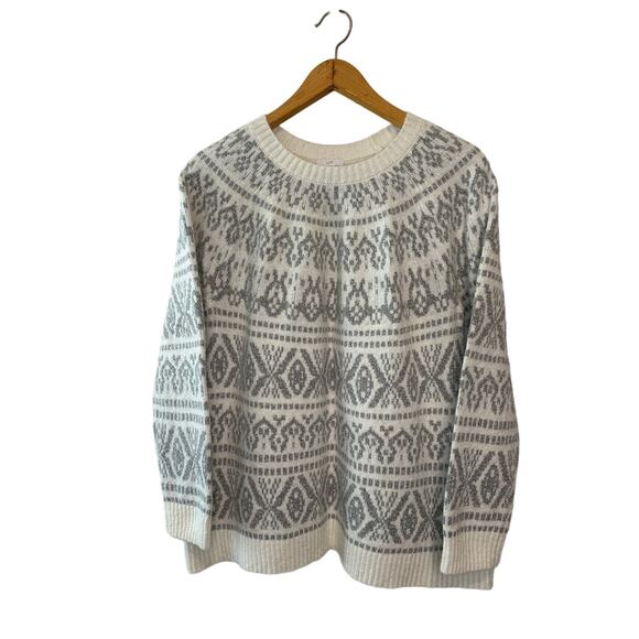 J.Jill Gray & White Fair Isle Winter Sweater Size Petite Medium - Picture 1 of 7